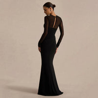 Elegant Mesh-Panel Long-Sleeve Dress For Women