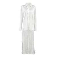 Womens Satin Long-Sleeve Pants Cardigan Comfortable Pajama Set