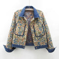 Retro Jacquard Stitching Long Sleeve Denim Coat Women's Clothing
