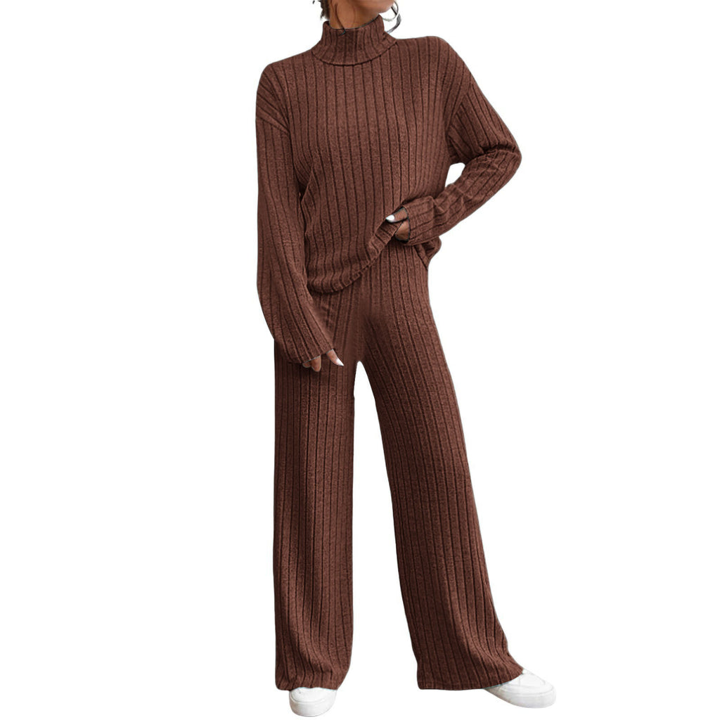 Autumn And Winter Leisure Turtleneck Knitting Long-sleeve Suit Women's Sweater Loose Trousers Two-piece Set