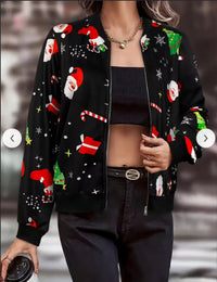 Christmas 3D Printed Short Long Sleeve Casual Jacket
