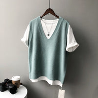 Preppy Style V-neck Loose And Idle Sleeveless Waistcoat BX045