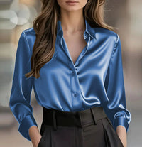 Elegant Satin Long Sleeve Blouse For Women Button-Up Collar Shirt Perfect For Casual Professional Business Work Wear Women's Clothing