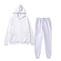 Casual Solid Color Hooded Zip Cardigan Suit