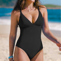 European And American Style New Swimsuit Solid Color And V-neck Slim Fit Figure Flattering Jumpsuit Women