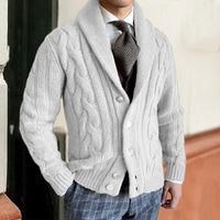 High-neck Twisted Knit Long Sleeve Sweater Coat For Men