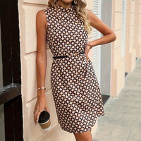 Summer New Arrival Printed Sleeveless Turtleneck Dress