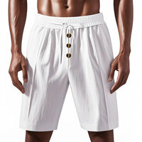 Mens Loose Linen Beach Casual Washed Button Cropped Sports Shorts