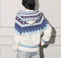 Christmas-themed Fair Isle Jacquard Hooded Sweater Coat