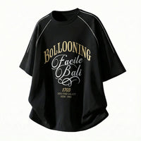 Contrast-color Letter-printed Cotton Short-sleeve T-shirt