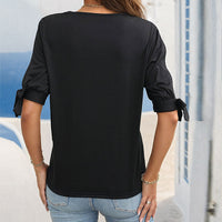 Elegant Commuter T-Shirt Womens Lace-Patchwork Cold-Shoulder T-Shirt