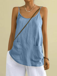 Cotton And Linen Camisole Womens Loose-Fitting Top With Pockets