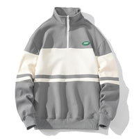 Stand Collar Sweater Men's European And American Campus Sports Loose Casual Contrast Color Bottoming Shirt