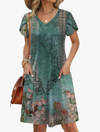 Comfortable Stylish Elegant Casual V-Neck Pocketed Short-Sleeve Dress