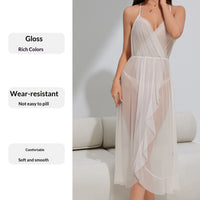 Womens Sexy Mesh Sleepwear Lace V-Neck Long Camisole Nightgown