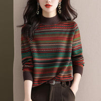 Half Turtleneck Retro Brocade Sweater Women's All-matching Western Style
