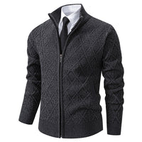 Fall Winter Men Fleece-lined Thickening Stand Collar Sweater Korean Style Casual Zipper Sweater Coat