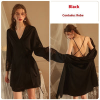 Drawstring Lace Backless Low-cut Solid Color Satin Slip Nightdress