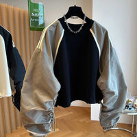 Womens Relaxed-Fit Patchwork Color-Block Raglan-Sleeve Sweatshirt