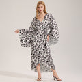 Leopard-Print Satin Chiffon Long Womens Loungewear Robe Set