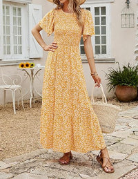 Women's Short-Sleeve Crew-Neck Bohemian Beach Dress