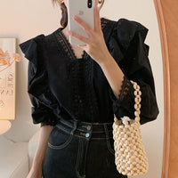 Ruffled Collar Lotus Loose Long Sleeve Shirt