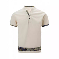 Color Stitching Stand-collar Short Sleeve Button Fashion