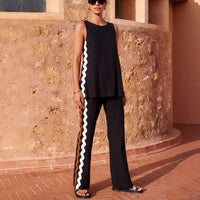 Sleeveless Top And Straight-Leg Pocket Pants Casual Set For Women