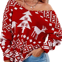Women's Backless Off-shoulder Christmas Snowflake Pattern Long-sleeved Sweater