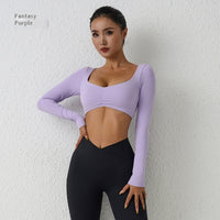Nude Feel Yoga Long Sleeve T-shirt Tight Fold Movement Top