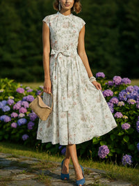 Printed Crew-Neck Sleeveless Elegant Dress For Women
