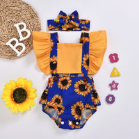 Ins New Girl Flying Sleeve SUNFLOWER Triangle Rompers Headband