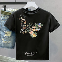 Butterfly Embroidered Crew-Neck T-Shirt For Men