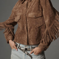 Brown Jacket With A Lapel Tassel Detailing, And Long Sleeves