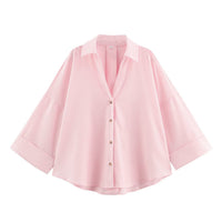 Women's Fashionable Slim-Fit Linen Multi-Color Striped Long-Sleeve Shirt