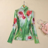 Womens High-neck 3D-cut Printed Top