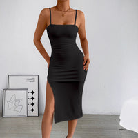 Strapless Sheath Dress With Open Back And Side Slit