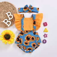 Ins New Girl Flying Sleeve SUNFLOWER Triangle Rompers Headband