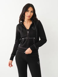 Retro Zip-up Hoodie With A Hood Hip-hop Letter-print Sweatshirt Fashionable Womens Outfit