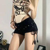 American Vibe Retro Tight Denim Shorts Lace-up Design Sense Hot Girl Slimming Hot Hip Pants