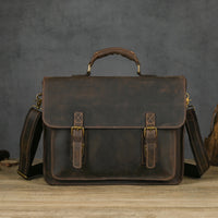 Top Layer Leather One-shoulder Crossbody Laptop Bag