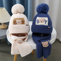 Children Hat Women's Knitted Keep Baby Warm Cartoon Bear Two-piece Set
