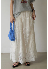 White First Love Heavy-Duty Lace Trimmed Elastic High-Waist Holiday Skirt