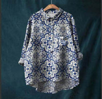 Chinese Style Bamboo Linen Printed Fashion Polo Collar Shirt