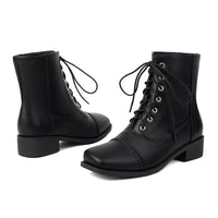 Womens Comfortable Lace-Up Square-Toe Outdoor Motorcycle Boots