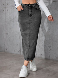 Womens Solid-Color High-Waist Plus-Size Split Pencil Skirt