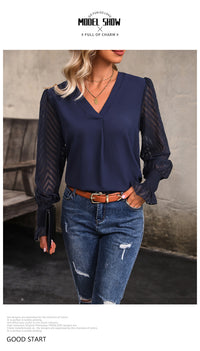 Outerwear Top Long Sleeve V-neck Solid Color Shirt