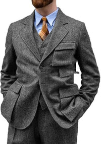 Herringbone Slim-Fit Groomsmen Three-Piece Suit Set For Balls Evening Parties And Casual Business Wear