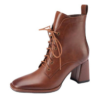 Women's 2022 Autumn And Winter British Retro Lace Up Short Simple Fashion High Heel Boots