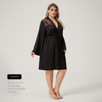 Plus-size Satin Lace Short Loungewear Womens Nightgown For Comfort